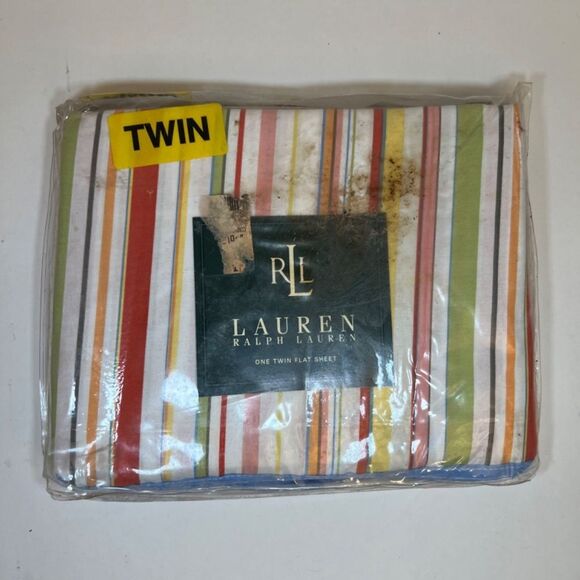 NEW Ralph Lauren Beach Side STRIPE Preppy Rainbow Twin Flat Sheet Made in USA - Picture 2 of 8